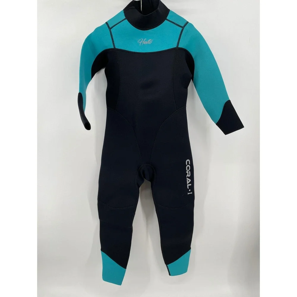 Hevto Wetsuit Youth Size 10 Black Teal Coral-I Full‎ Body Neoprene CLY001 NEW